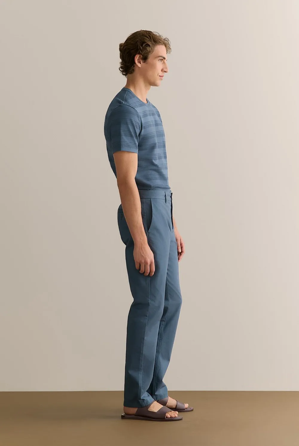 T-shirts>Trenery Cotton Jacquard Textured Stripe T-shirt PetrolBlue