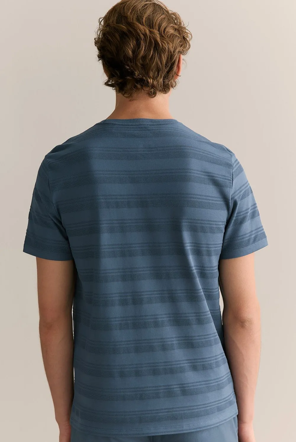 T-shirts>Trenery Cotton Jacquard Textured Stripe T-shirt PetrolBlue