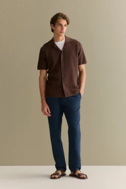 T-shirts|Polo Shirts>Trenery Cotton Linen Textured Knit Shirt Chocolate