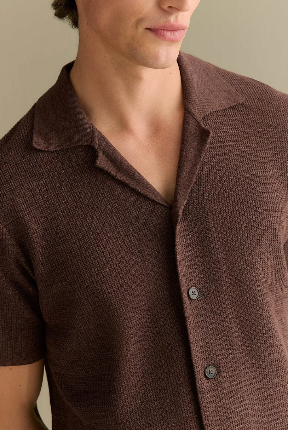 T-shirts|Polo Shirts>Trenery Cotton Linen Textured Knit Shirt Chocolate