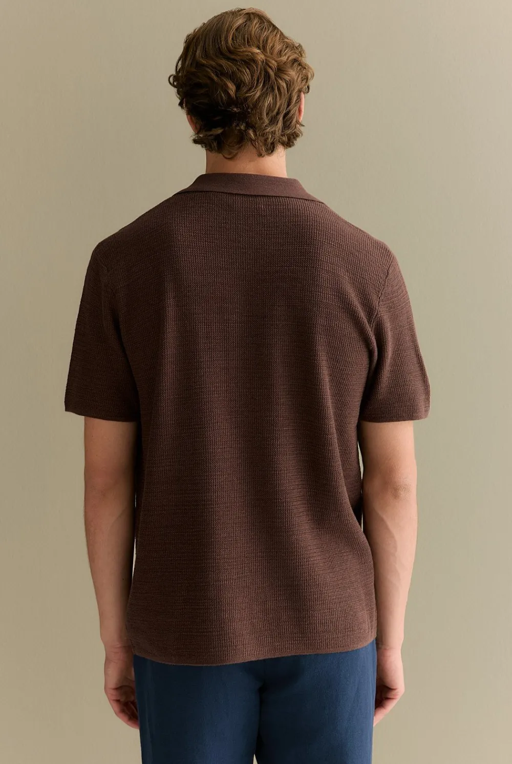 T-shirts|Polo Shirts>Trenery Cotton Linen Textured Knit Shirt Chocolate
