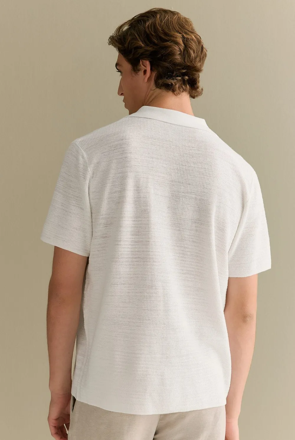 Shirts|Knitwear>Trenery Cotton Linen Textured Knit Shirt White