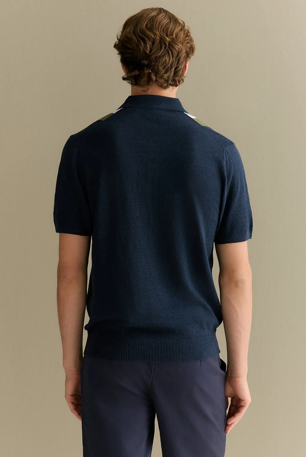 T-shirts|Polo Shirts>Trenery Cotton Linen Textured Stripe Polo Navy