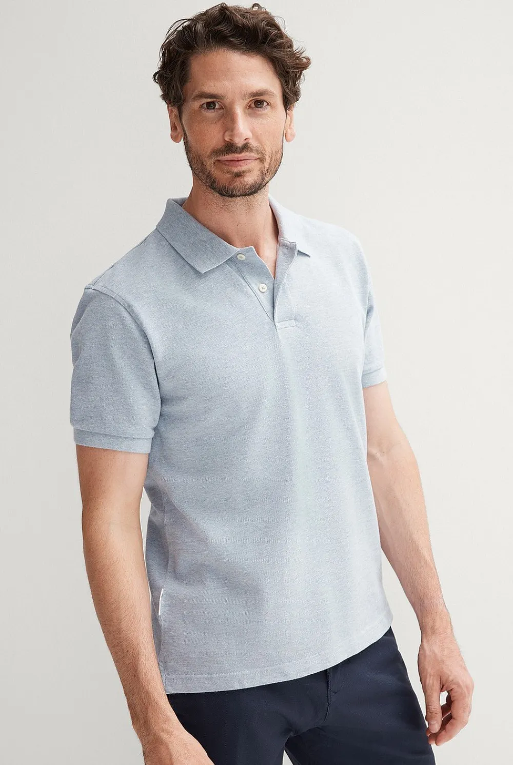 T-shirts|Polo Shirts>Trenery Cotton Pique Marle Polo WashedBlue