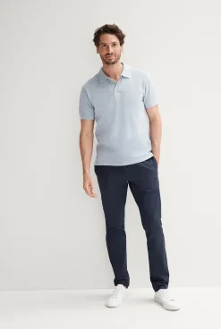 T-shirts|Polo Shirts>Trenery Cotton Pique Marle Polo WashedBlue