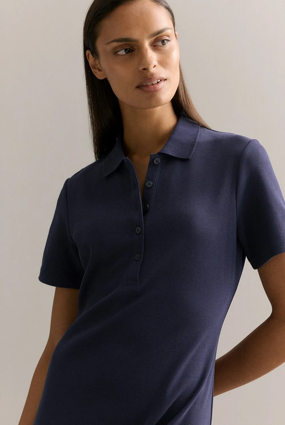 Dresses>Trenery Cotton Pique Polo Midi Dress Navy