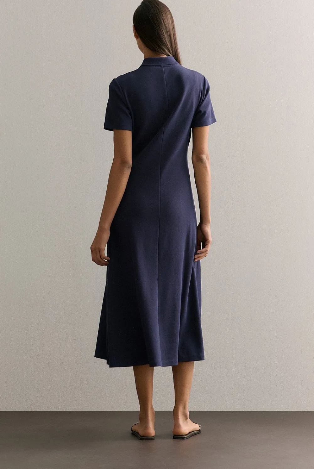 Dresses>Trenery Cotton Pique Polo Midi Dress Navy