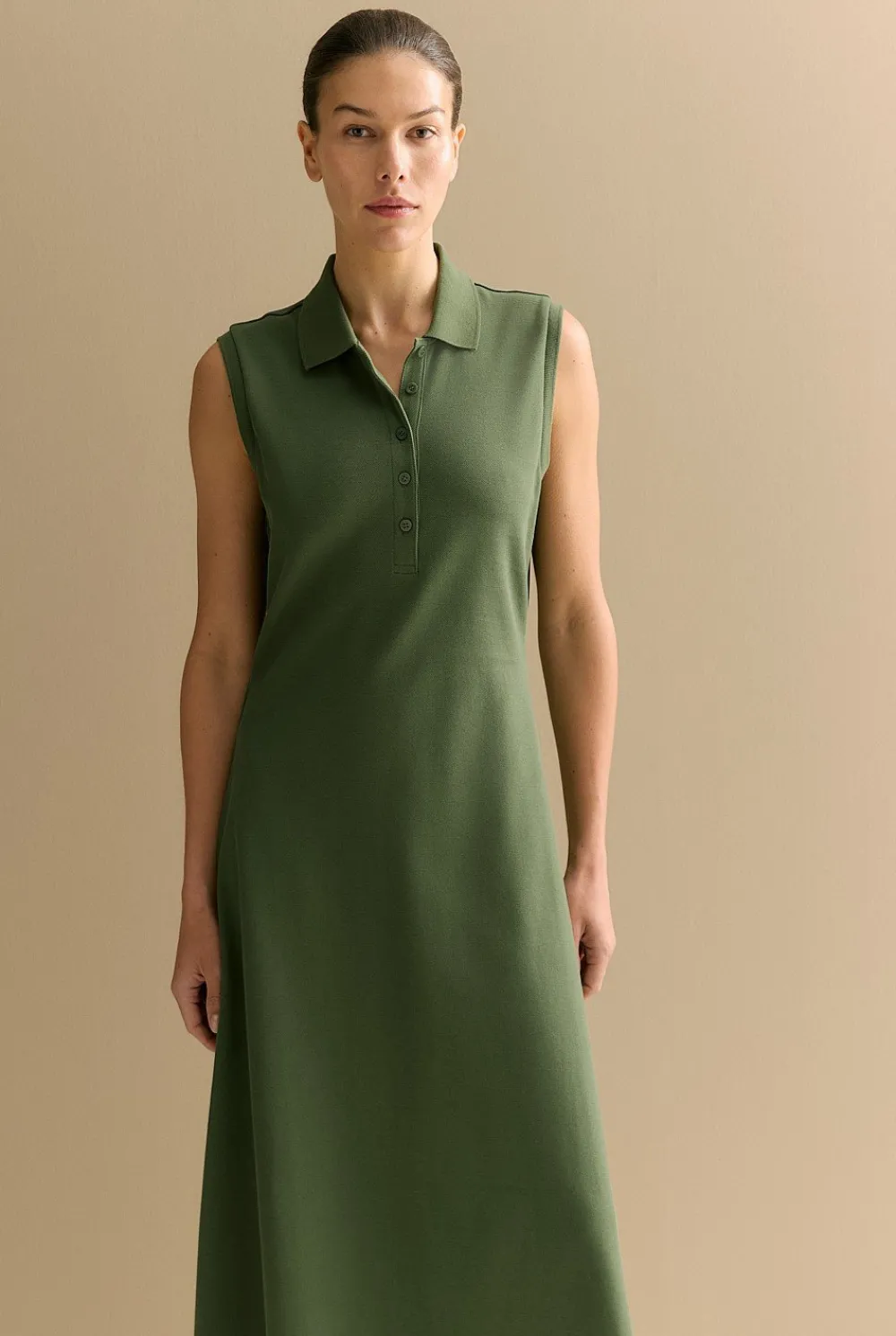 Dresses>Trenery Cotton Pique Sleeveless Polo Dress Ivy