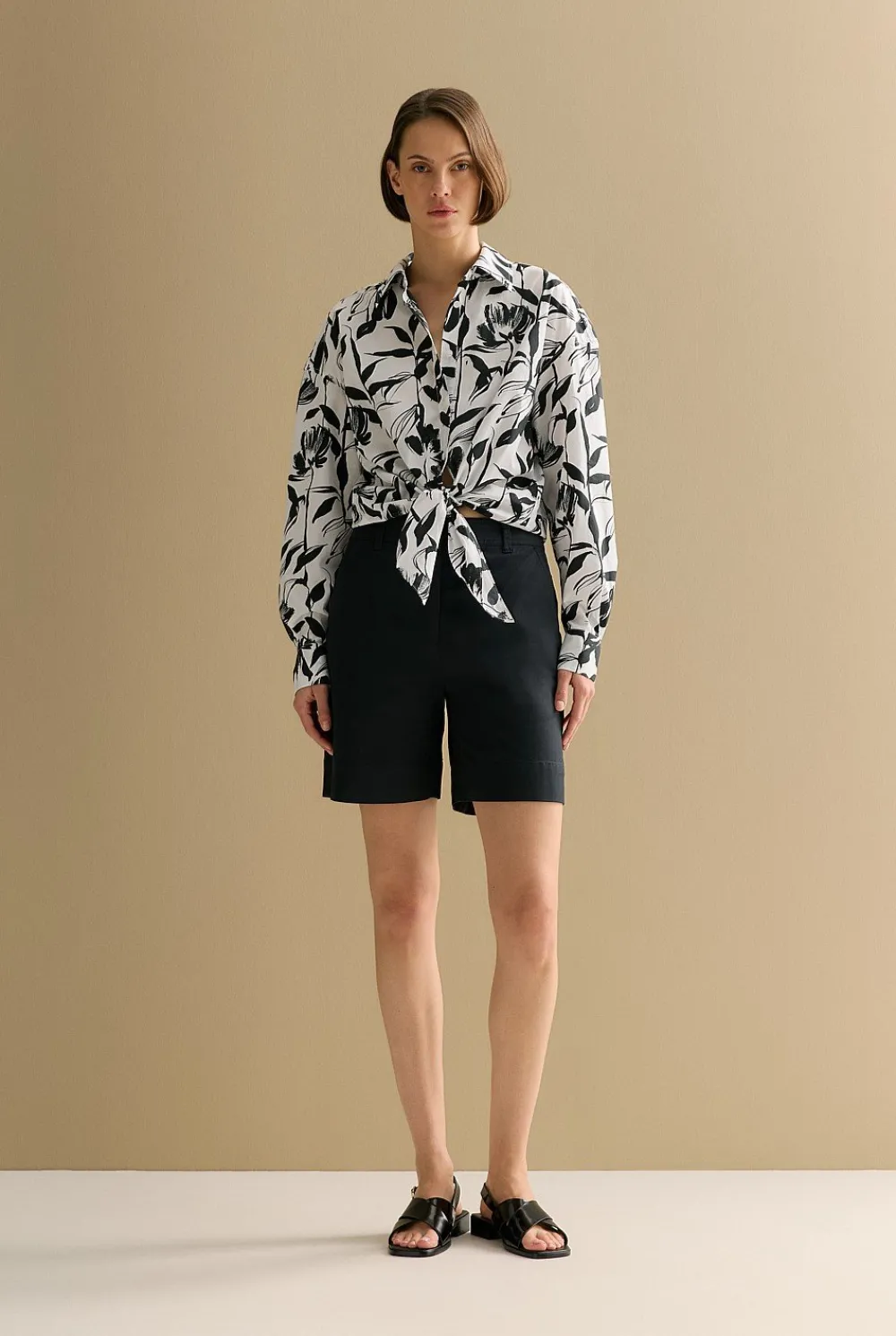 Shirts>Trenery Cotton Poplin Floral Tie Front Shirt White
