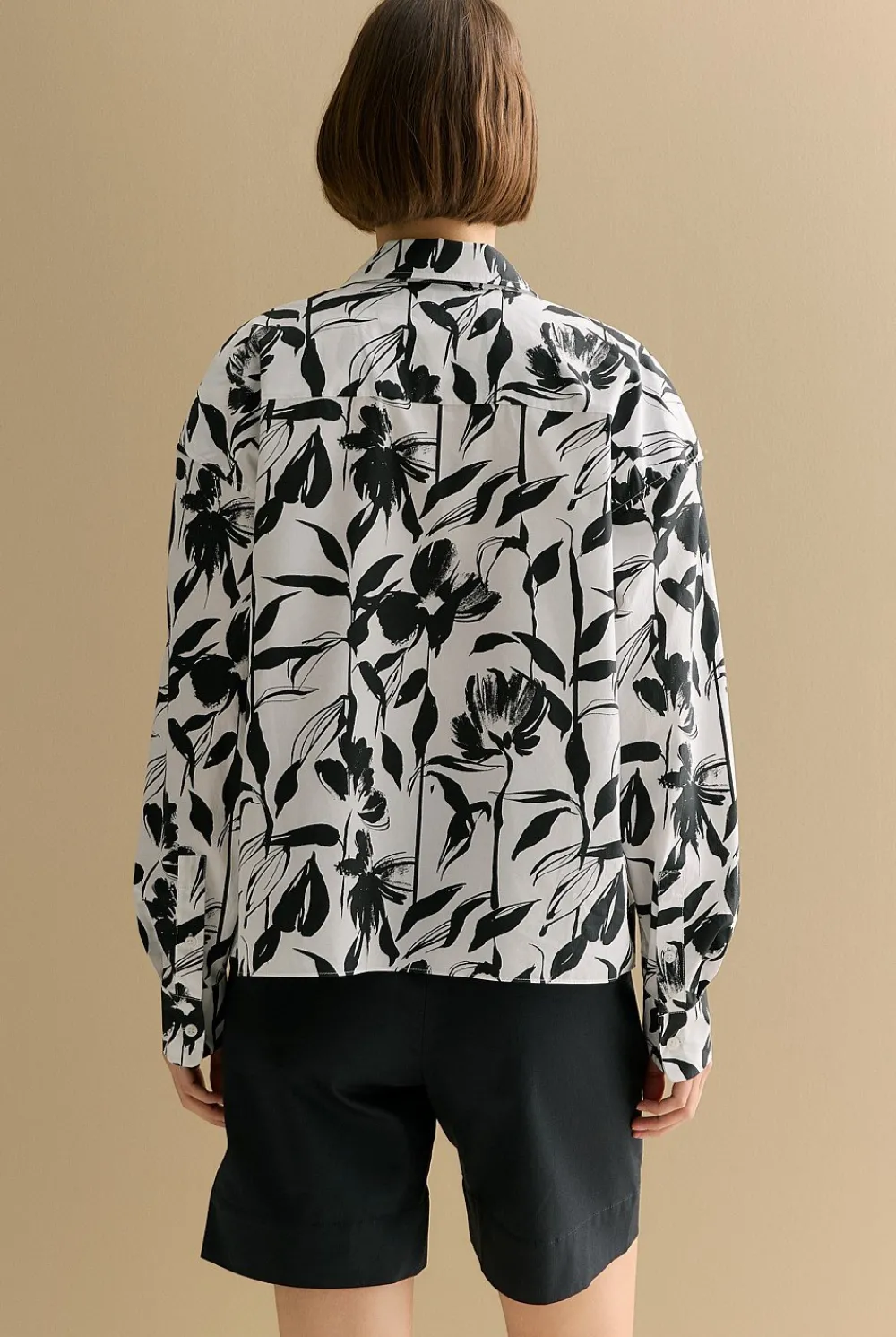 Shirts>Trenery Cotton Poplin Floral Tie Front Shirt White