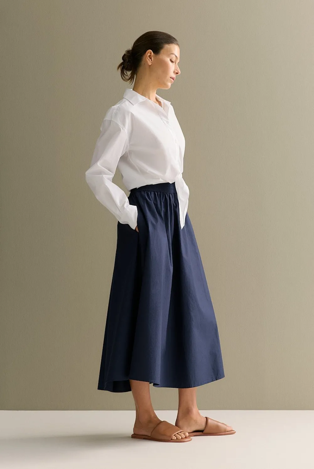 Occasion Dresses & Outfits>Trenery Cotton Poplin Pull On Skirt Navy