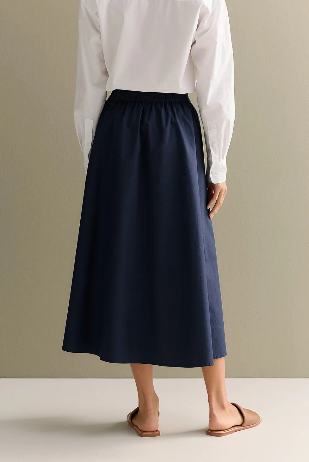 Occasion Dresses & Outfits>Trenery Cotton Poplin Pull On Skirt Navy