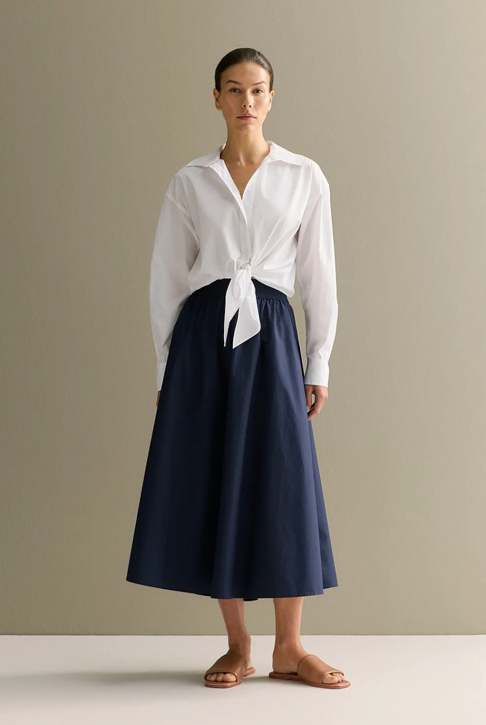 Shirts>Trenery Cotton Poplin Tie Front Shirt White