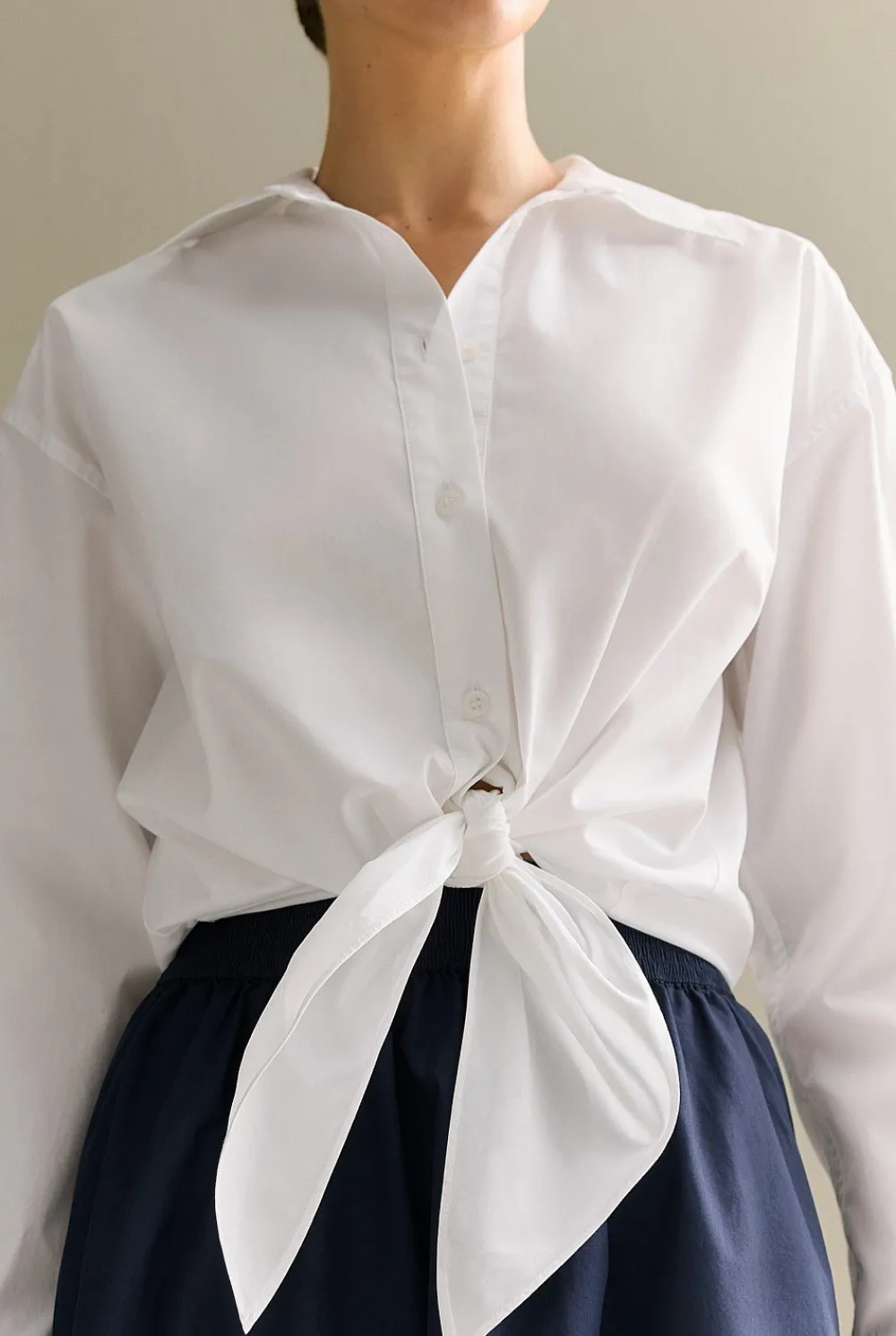 Shirts>Trenery Cotton Poplin Tie Front Shirt White
