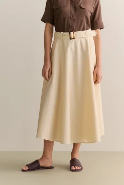 Skirts|Occasion Dresses & Outfits>Trenery Cotton Sateen Belted Midi Skirt Ivory
