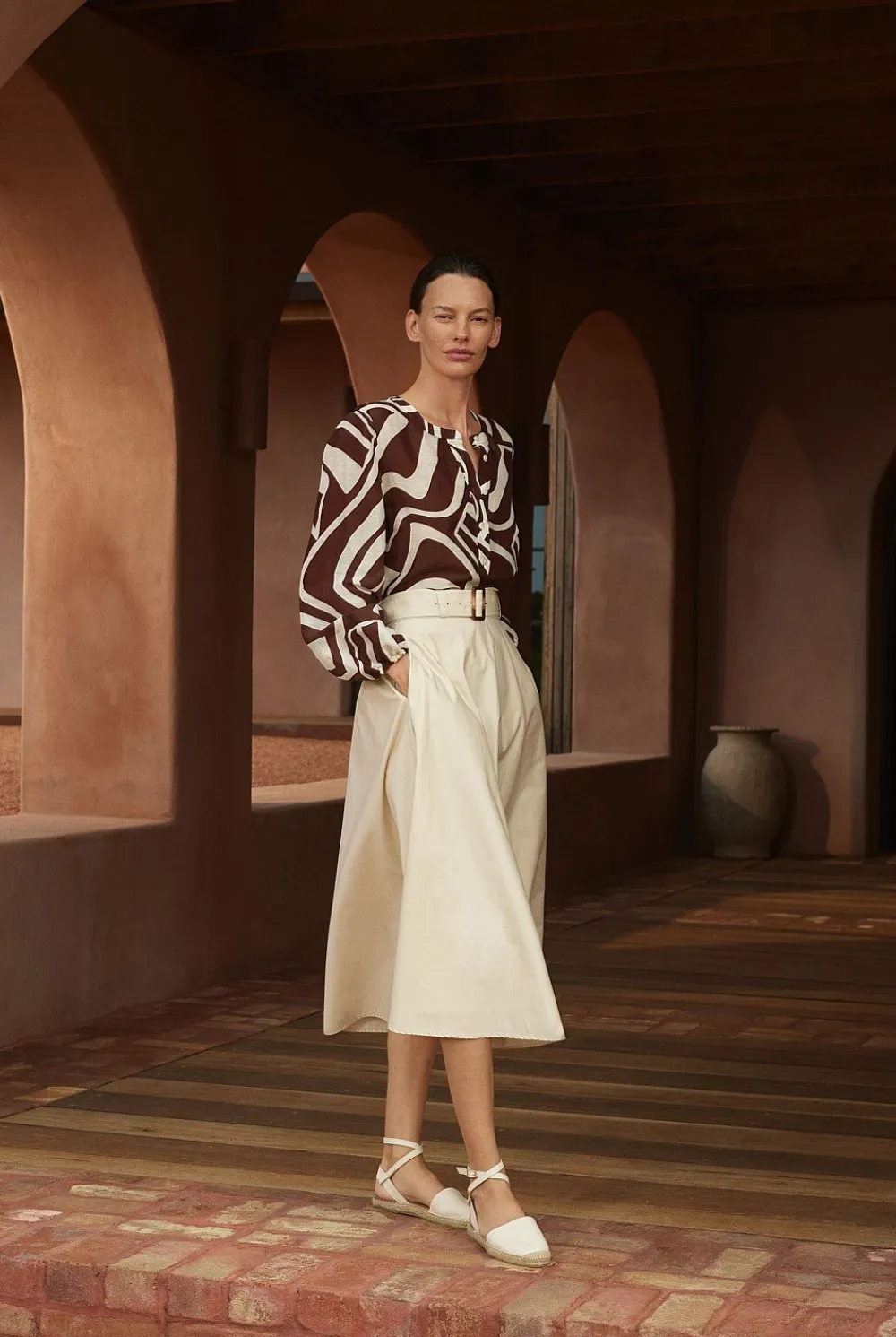 Skirts|Occasion Dresses & Outfits>Trenery Cotton Sateen Belted Midi Skirt Ivory