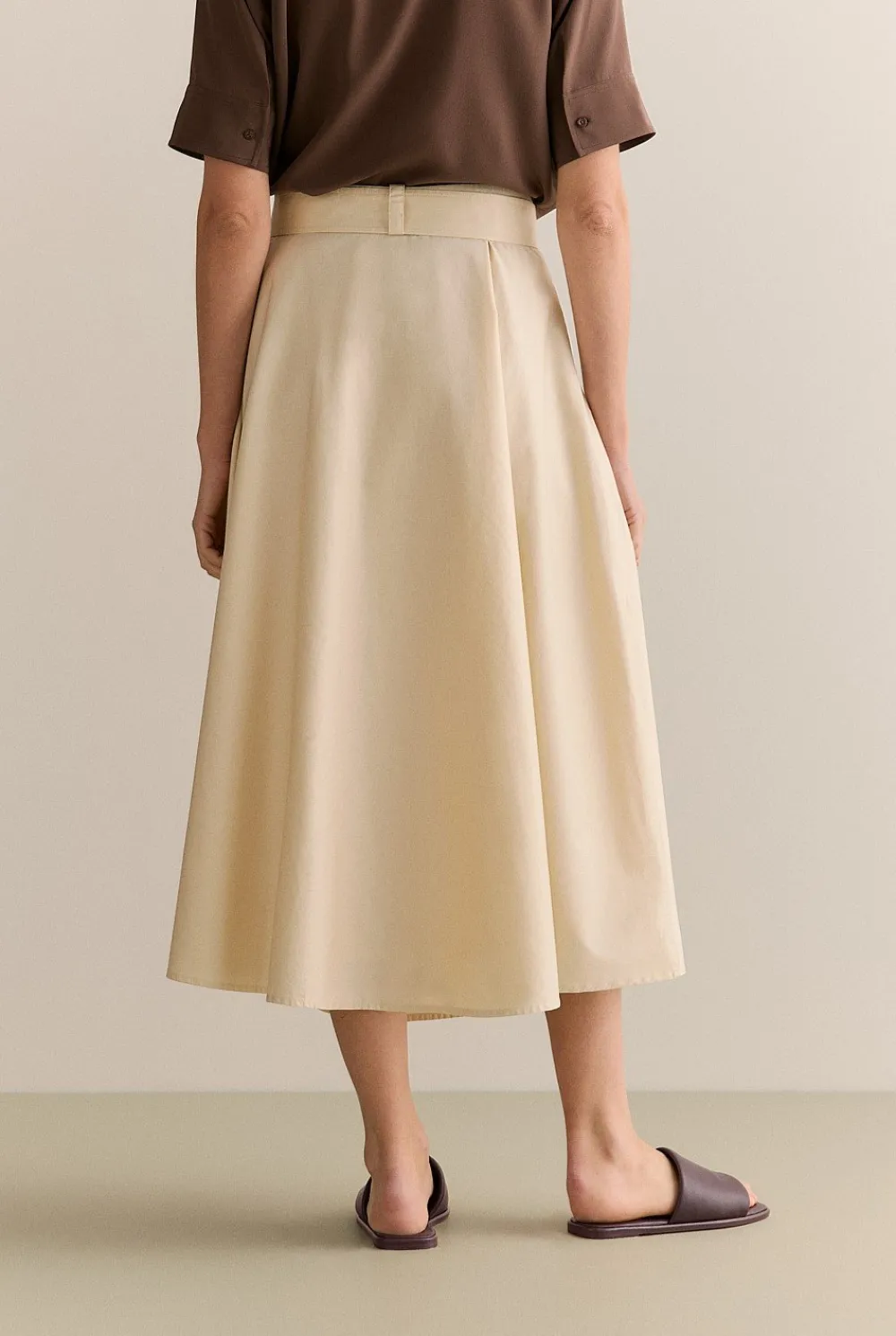 Skirts|Occasion Dresses & Outfits>Trenery Cotton Sateen Belted Midi Skirt Ivory