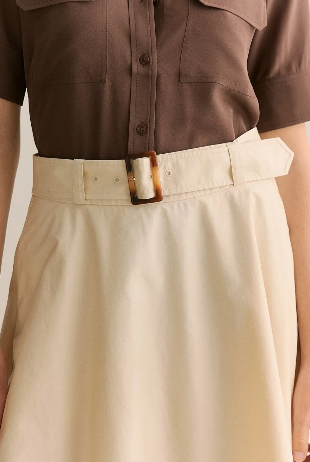 Skirts|Occasion Dresses & Outfits>Trenery Cotton Sateen Belted Midi Skirt Ivory