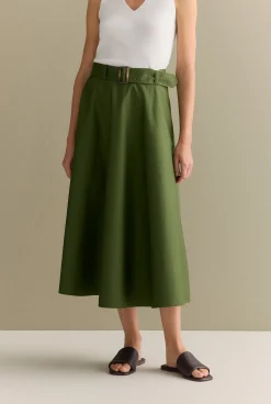 Skirts|Occasion Dresses & Outfits>Trenery Cotton Sateen Belted Midi Skirt Ivy