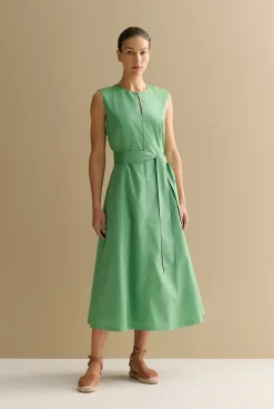 Dresses|Occasion Dresses & Outfits>Trenery Cotton Sateen Keyhole Sleeveless Dress Matcha
