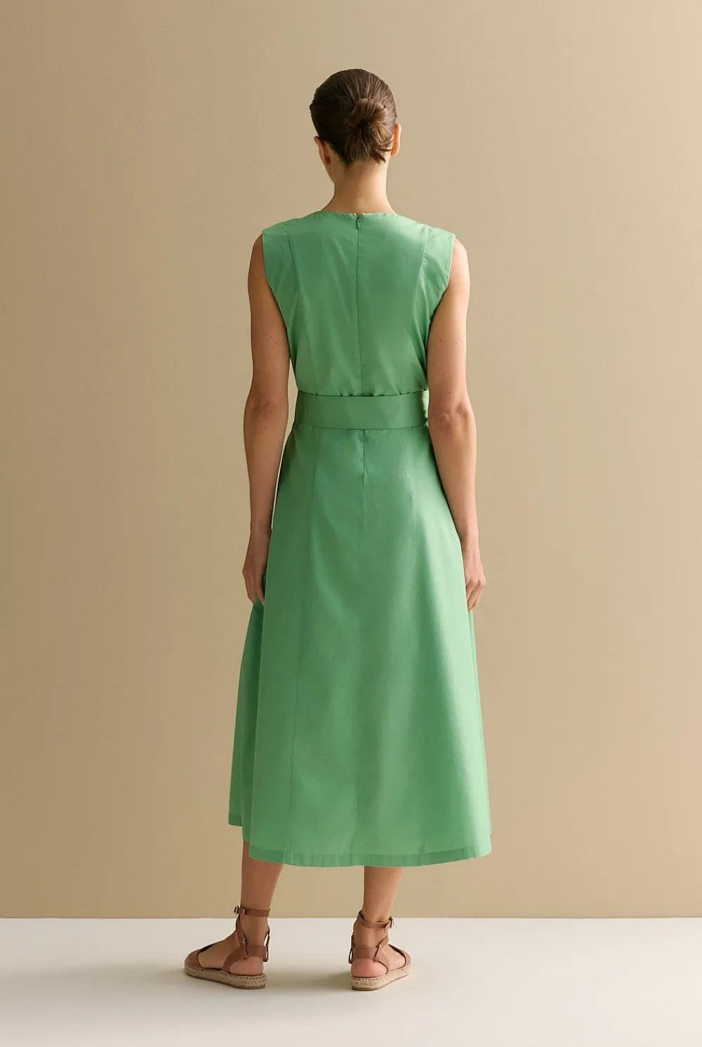Dresses|Occasion Dresses & Outfits>Trenery Cotton Sateen Keyhole Sleeveless Dress Matcha