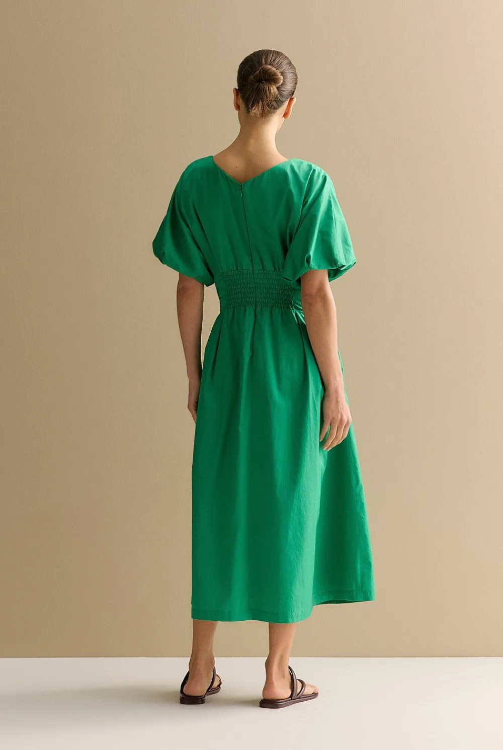 Dresses|Occasion Dresses & Outfits>Trenery Cotton Sateen Pleat Waist Dress BilliardGreen