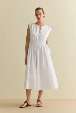 Dresses|Occasion Dresses & Outfits>Trenery Cotton Sateen Shirred Waist Dress White