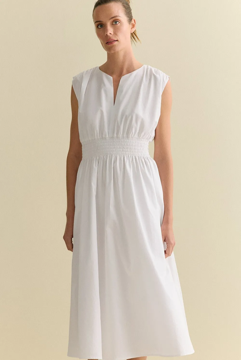 Dresses|Occasion Dresses & Outfits>Trenery Cotton Sateen Shirred Waist Dress White