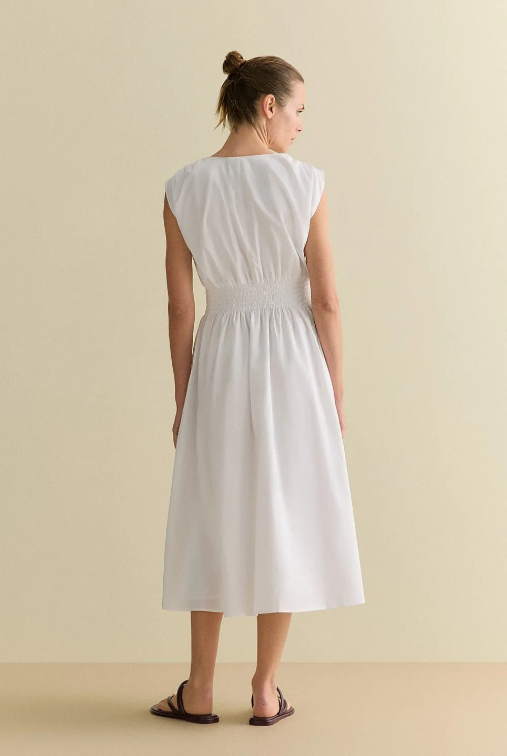 Dresses|Occasion Dresses & Outfits>Trenery Cotton Sateen Shirred Waist Dress White