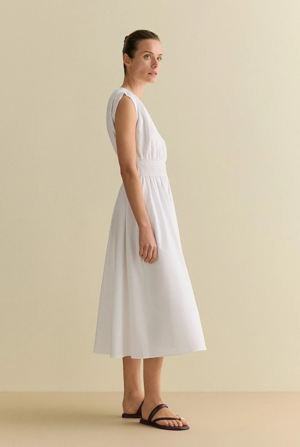 Dresses|Occasion Dresses & Outfits>Trenery Cotton Sateen Shirred Waist Dress White