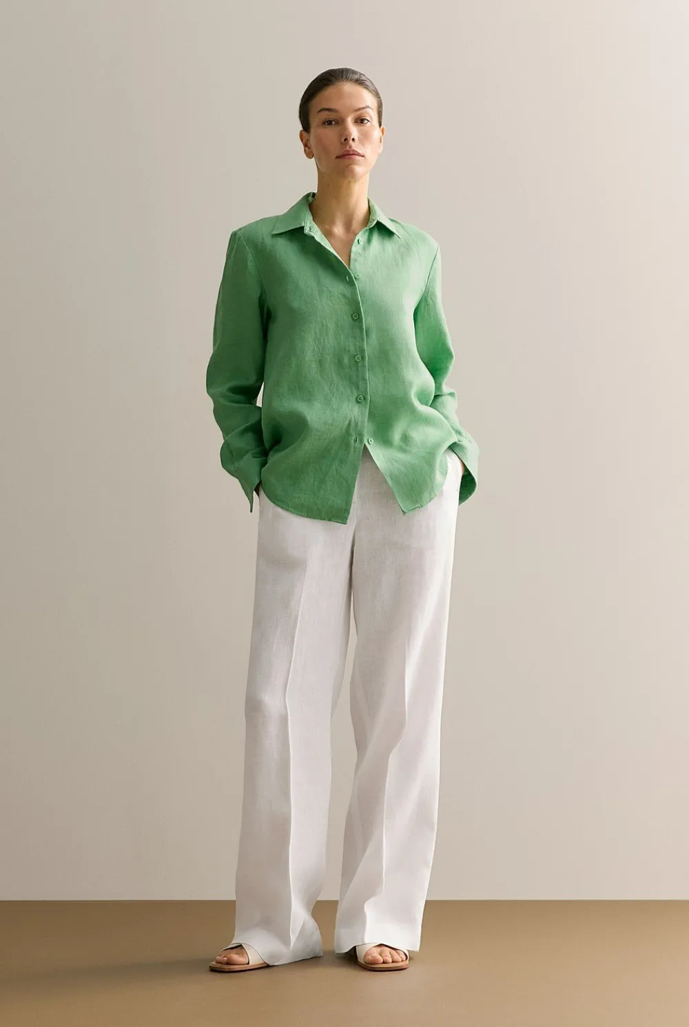 Shirts|The Linen Edit>Trenery Delave Linen Classic Shirt Matcha