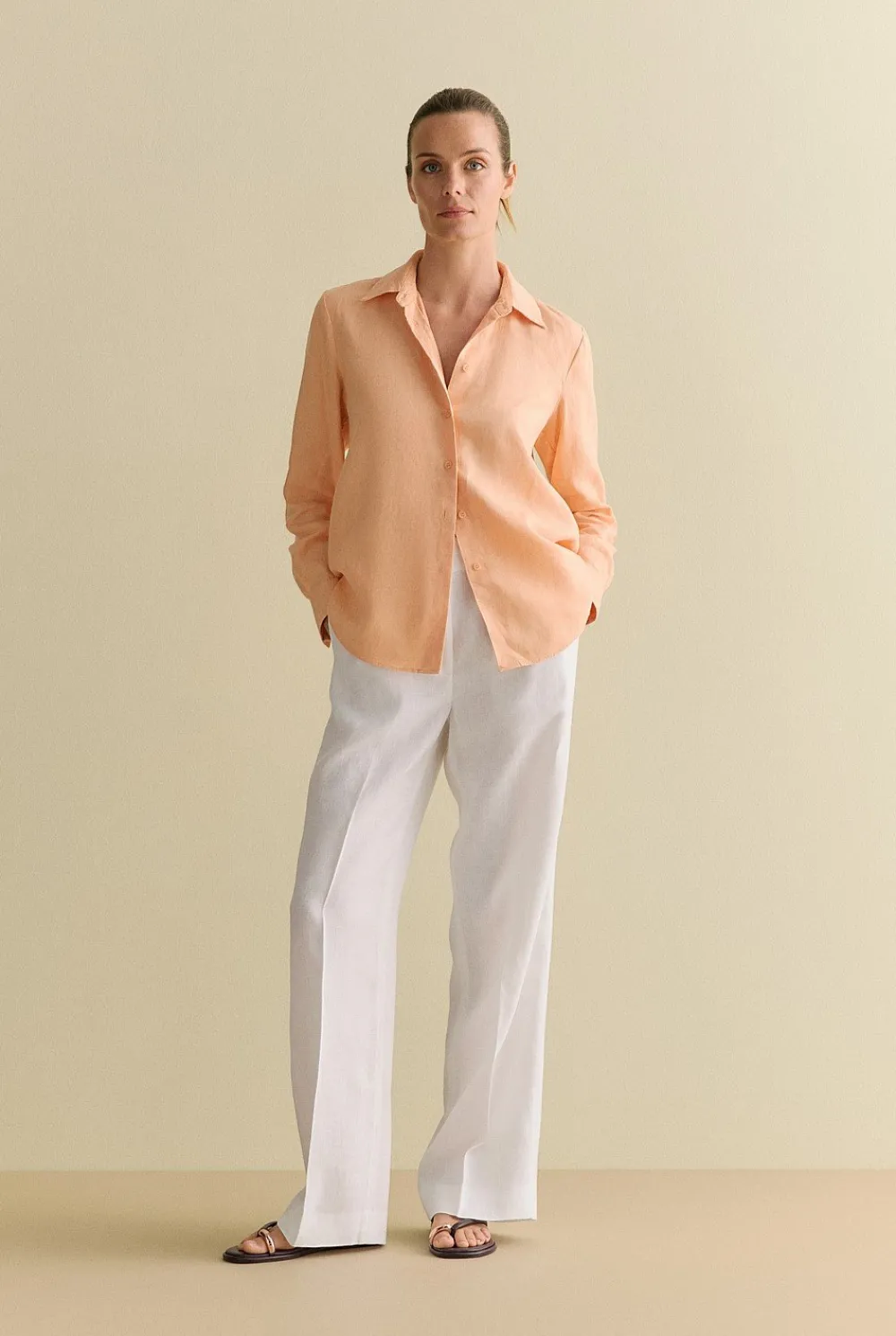 Shirts|The Linen Edit>Trenery Delave Linen Classic Shirt PaleApricot