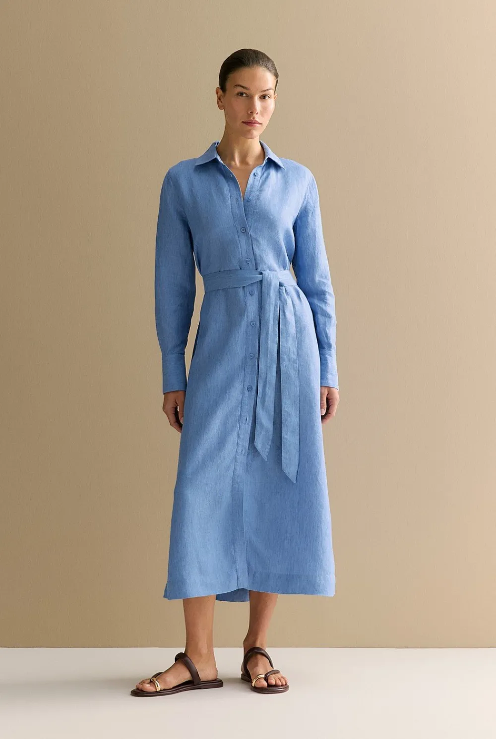 Dresses|Occasion Dresses & Outfits>Trenery Delave Linen Classic Shirt Dress WedgewoodBlue