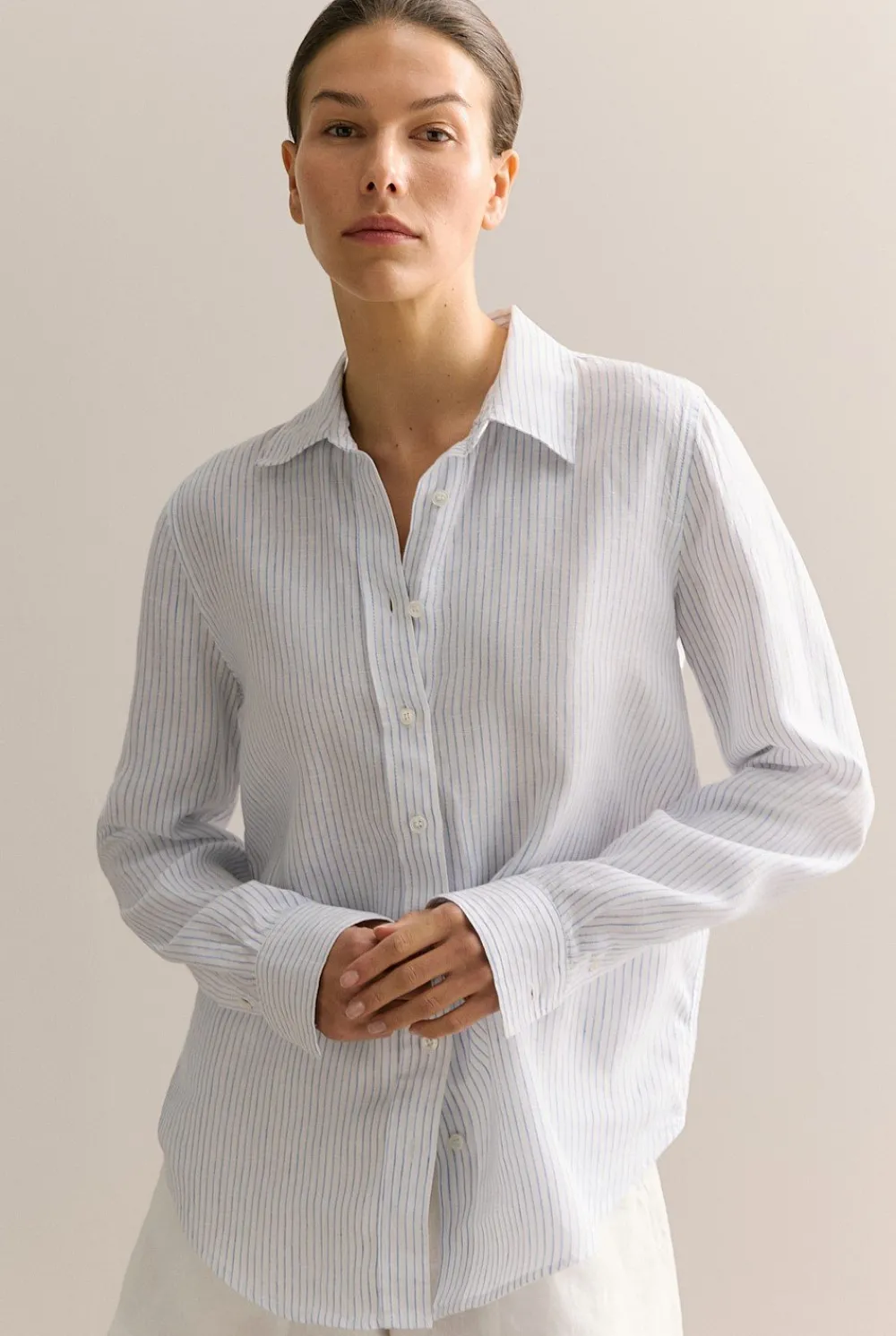 Shirts|The Linen Edit>Trenery Delave Linen Classic Stripe Shirt CornflowerBlue