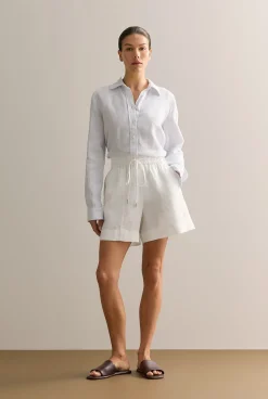 Shirts|The Linen Edit>Trenery Delave Linen Classic Stripe Shirt CornflowerBlue