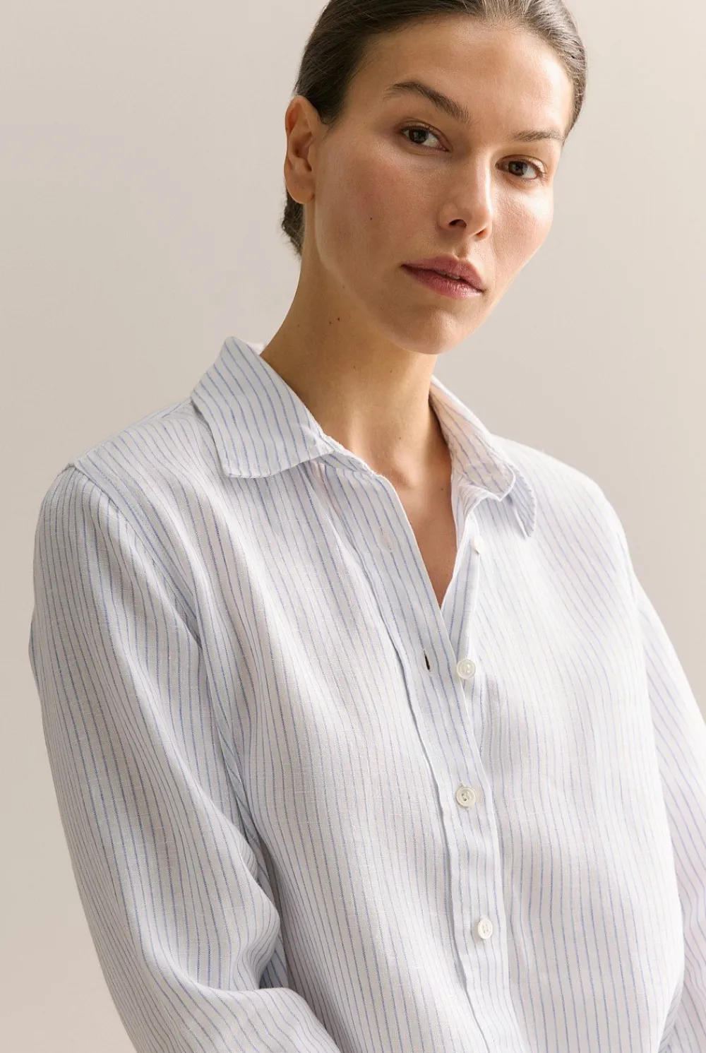 Shirts|The Linen Edit>Trenery Delave Linen Classic Stripe Shirt CornflowerBlue