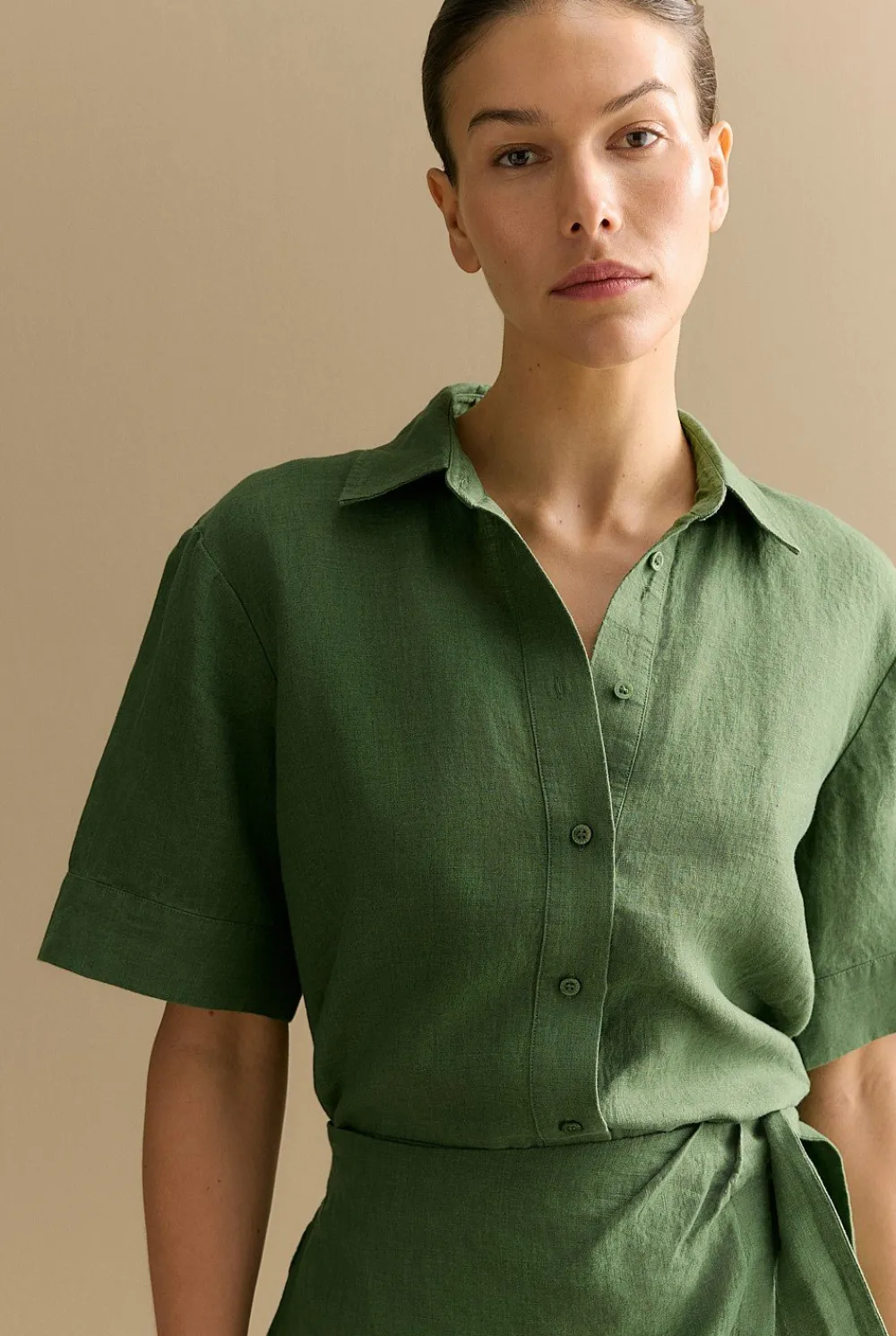 Shirts|Co-ord Sets>Trenery Delave Linen Short Sleeve Shirt Ivy