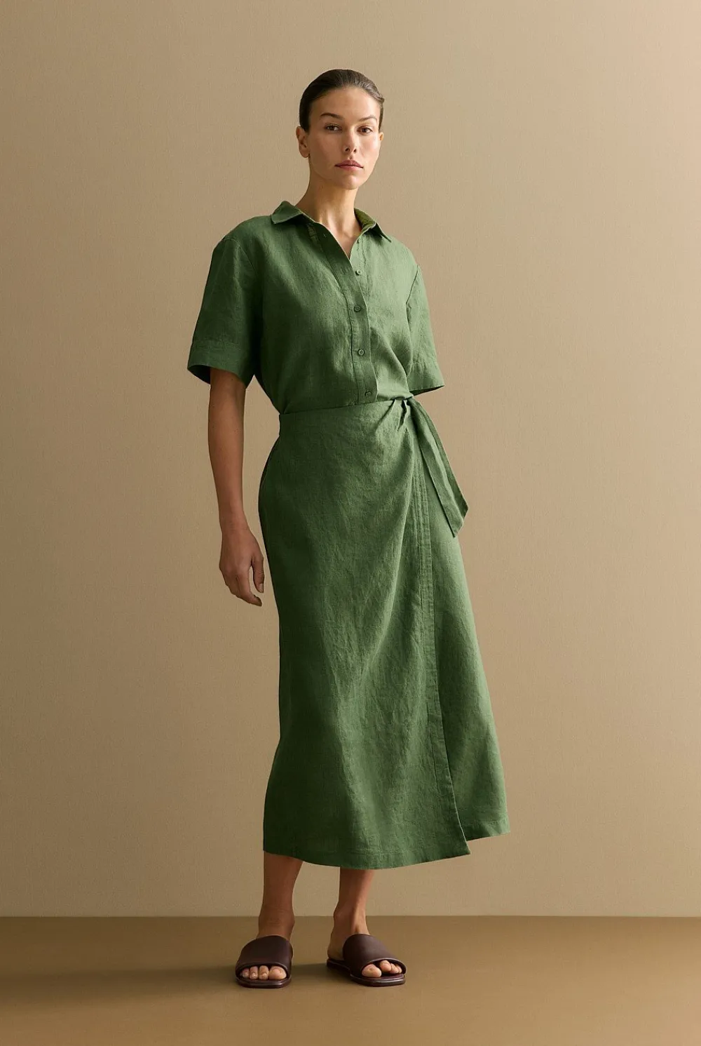 Shirts|Co-ord Sets>Trenery Delave Linen Short Sleeve Shirt Ivy