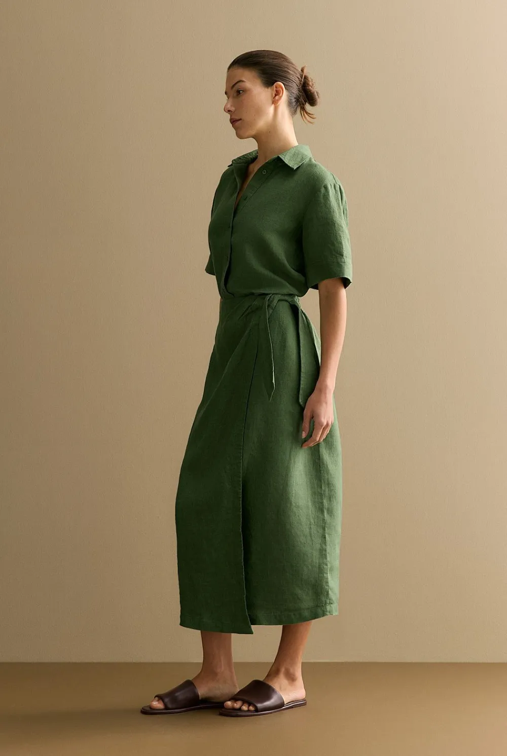 Shirts|Co-ord Sets>Trenery Delave Linen Short Sleeve Shirt Ivy