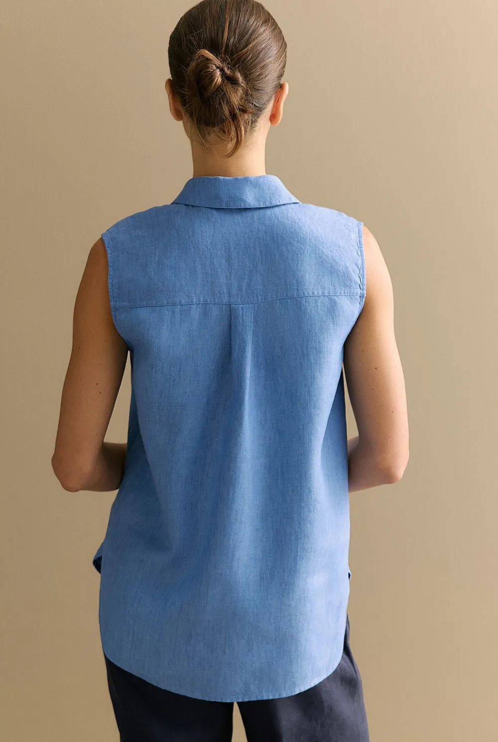 Shirts|The Linen Edit>Trenery Delave Linen Sleeveless Shirt WedgewoodBlue