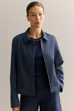 Outerwear|Co-ord Sets>Trenery Double Cloth Twill Harrington Jacket Navy