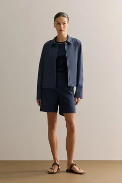 Outerwear|Co-ord Sets>Trenery Double Cloth Twill Harrington Jacket Navy