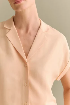 Shirts>Trenery Draped Short Sleeve Camp Shirt PaleApricot