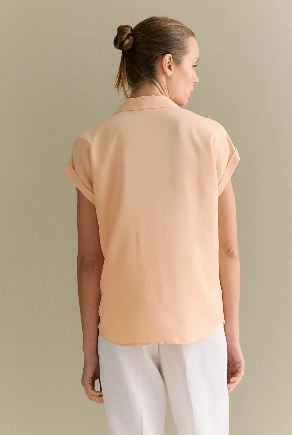 Shirts>Trenery Draped Short Sleeve Camp Shirt PaleApricot