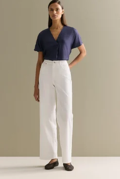 Shirts|T-shirts & Tops>Trenery Draped Twill V Neck Top Navy
