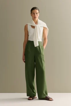 Co-ord Sets>Trenery Draped Wide Leg Pull On Pant OliveSmoke
