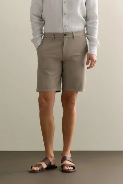 Shorts>Trenery Garment Dyed Cotton Dobby Longline Short Cement