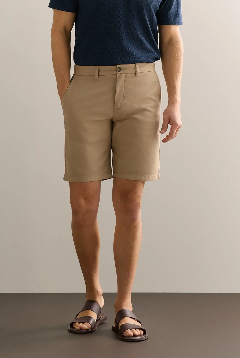 Shorts>Trenery Garment Dyed Cotton Dobby Longline Short Desert
