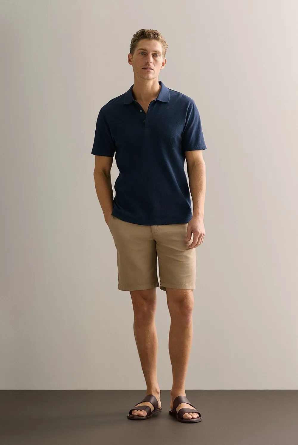 Shorts>Trenery Garment Dyed Cotton Dobby Longline Short Desert