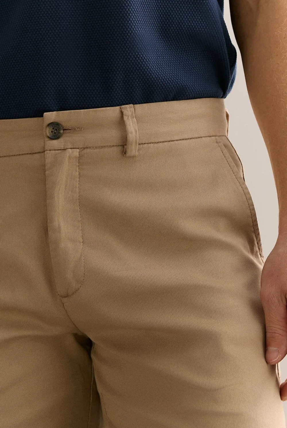 Shorts>Trenery Garment Dyed Cotton Dobby Longline Short Desert